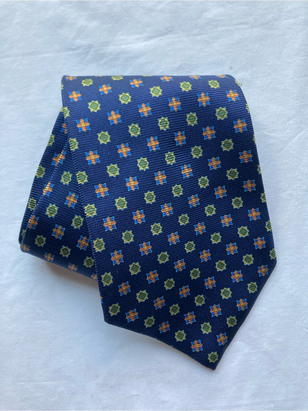 Paul Stuart Geometric Silk Hand Made USA Mens Tie Blue Multicolored 4.25x57 - Picture 1 of 4